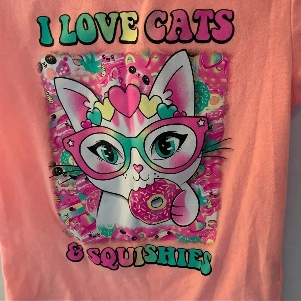 The Children’s Place Girls 5/6 Graphic Cats Neon Tee.